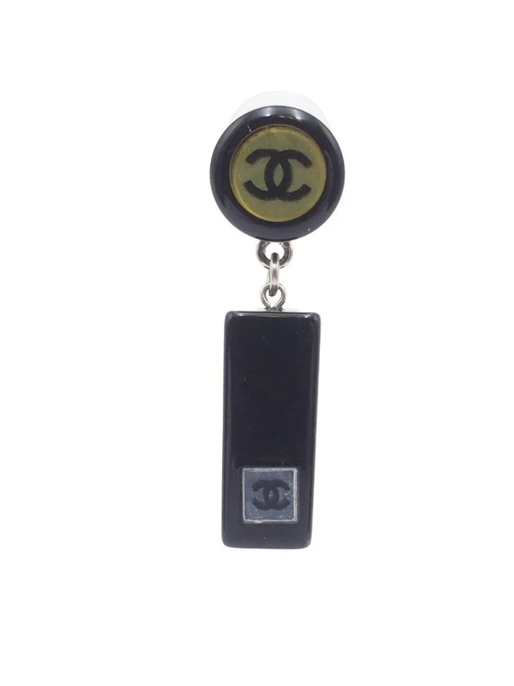 Chanel Earrings Black Plastic CC Logo Mirror Costume